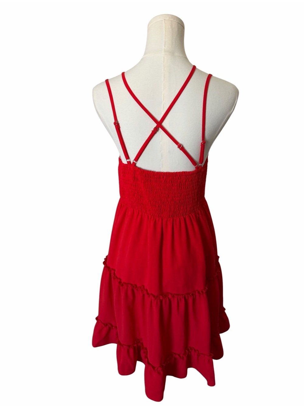 Main Strip Slip Dress is a vibrant red - Picture 4 of 5